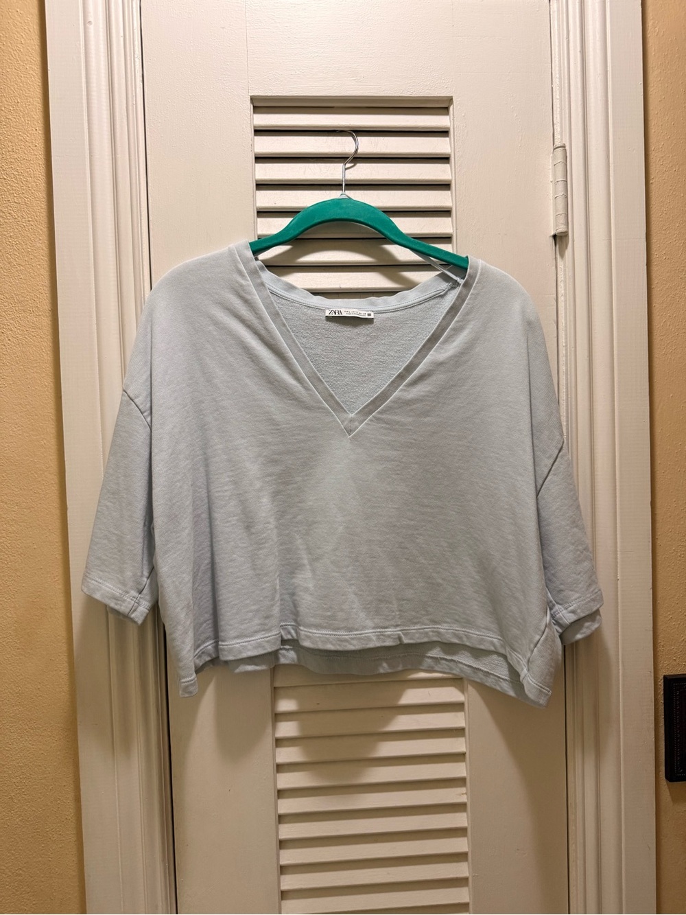 Zara Pale Blue Cropped V-Neck Top